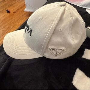 Prada White Baseball Cap with Black Logo Trim